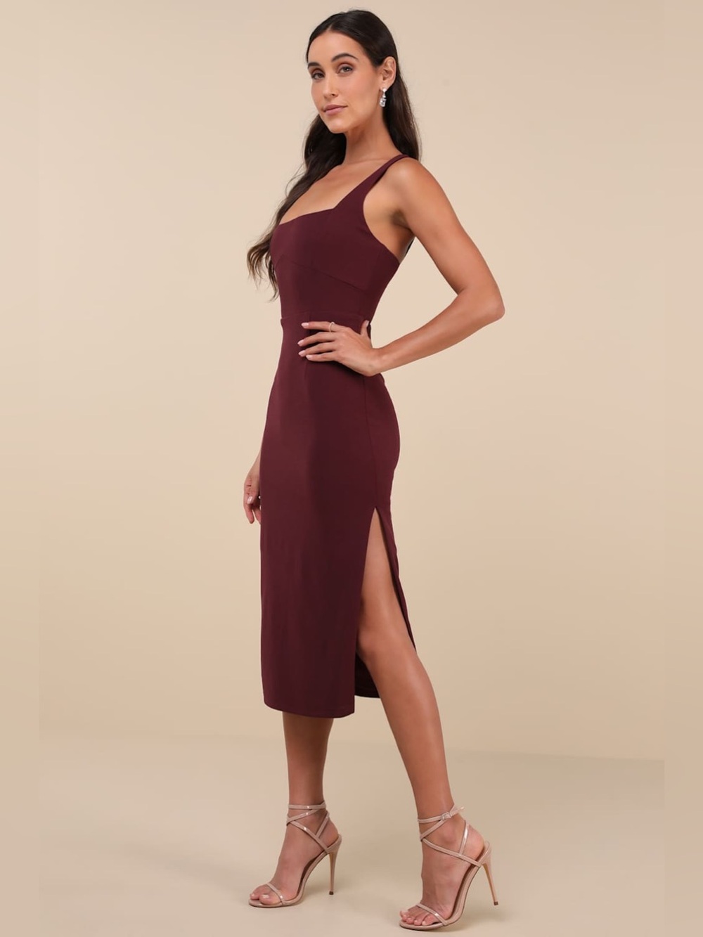 Lulus Vibrant Allure Plum Square Neck Sleeveless Bodycon Midi Dress XL